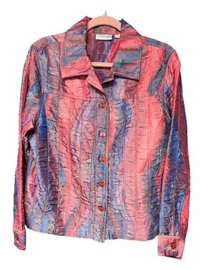 Erin London Vintage Crinkle Pleated Abstract Tie Dye Jacket Blazer